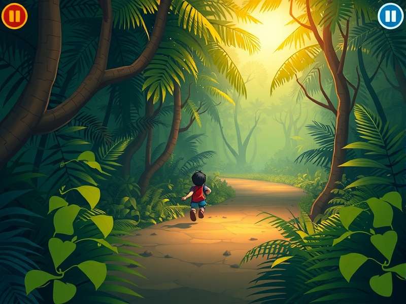 Frantic Forest Runner game screenshot showing a character running through a dense Indian jungle
